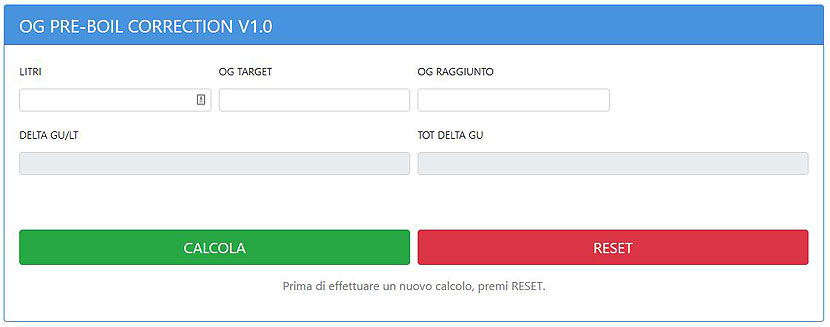 Calcolatore per correzione densità del mosto birra