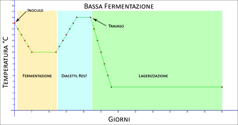 Diagaramma della gestione temperature a bassa fermentazione
