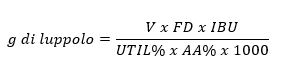 Equazione per il calcolo della quantità di luppolo