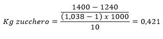 Formula per calcolare la quantita di zucchero per correggere la densita